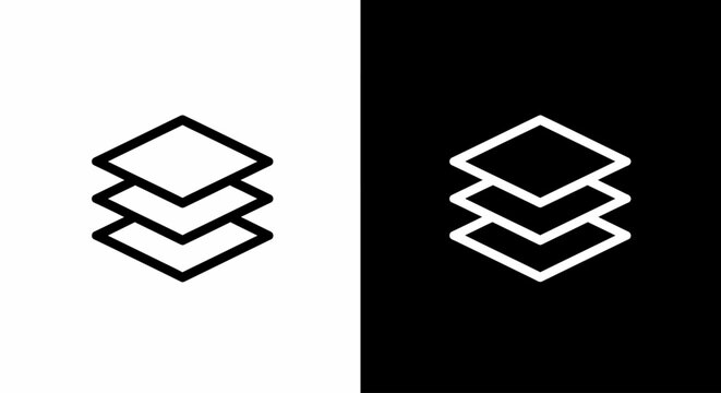 Layers Icon: A minimalist, versatile icon depicts a stack of layered squares, offering a modern and clean visual for digital interfaces and conceptual designs.