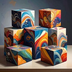 Abstract cubes stacked, vibrant colors