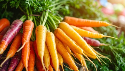 Sun-Kissed Harvest: Vibrant Rainbow Carrots with Lush Green Tops