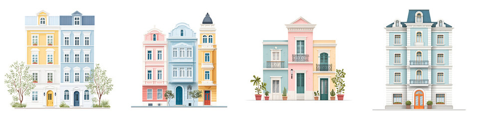 Obraz premium Watercolor European City Buildings Set