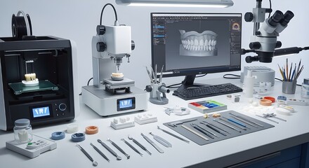 Dental Technician Workplace With Microscope