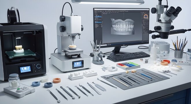 Dental Technician Workplace With Microscope
