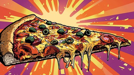 Delicious pizza slice graphic art