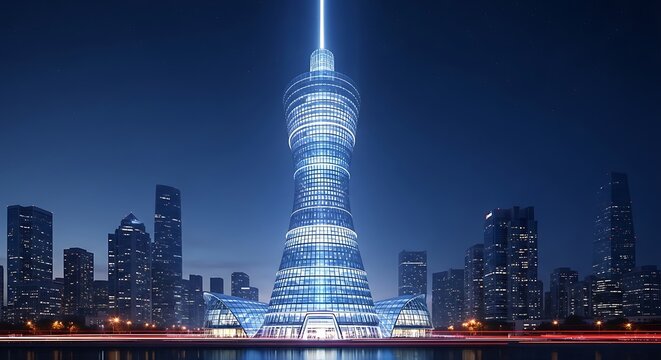 Modern Tower at Night.