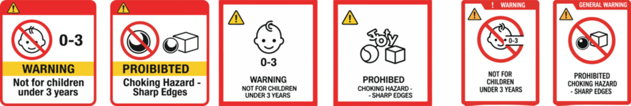 Product Safety Warning Labels: Choking Hazard, Small Parts - Not for Children Under 3 Years for Toy Packaging and Consumer Goods
