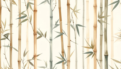 A seamless minimal bamboo pattern with simple stalk lines, soft pastel tones, and clean decorative design.