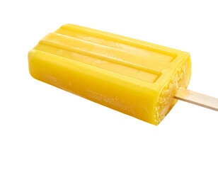 A bright yellow popsicle on a stick