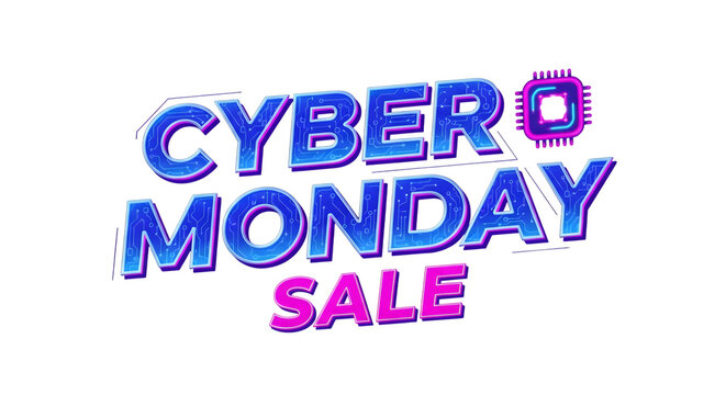 Cyber monday sale text isolated on transparent background for online shopping event