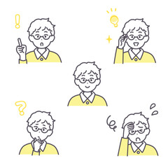 小学生くらいの女男の子の表情イラスト素材セット