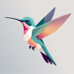 Obraz premium Pastel Geometric Hummingbird Isometric Illustration Abstract Vector Design