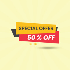 Special offer 50 off vector design with yellow and red colors on a light background