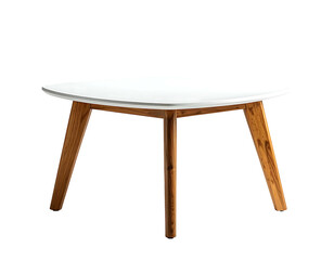 Oval white coffee table with light brown legs