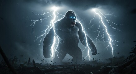 Giant ape amidst lightning