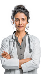 Fototapeta premium Confident Female Doctor with Stethoscope: Professional Healthcare Portrait in Medical Clinic