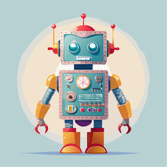 Fototapeta premium Pastel Vintage Robot Repair Minimalist Vector Illustration