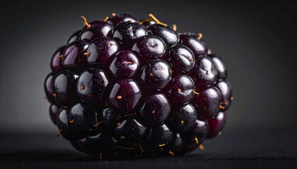 Lustrous Blackberry Jewel: An Intricate Macro Shot of a Single Fruit on a Dark Surface