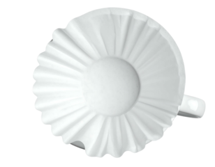White paper coffee filter with pleated edges and handle