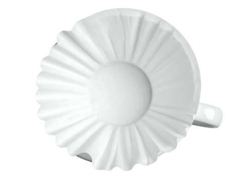 White paper coffee filter with pleated edges and handle