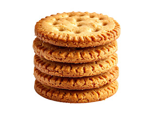 Stack of golden round cookies with decorative edges and holes