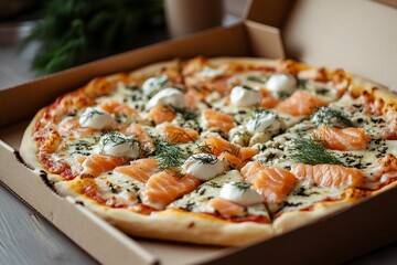 Delicious Salmon Pizza in a Box