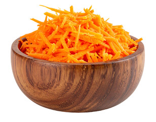Shredded carrots in a wooden bowl