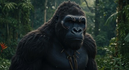 Obraz premium Large gorilla in jungle setting