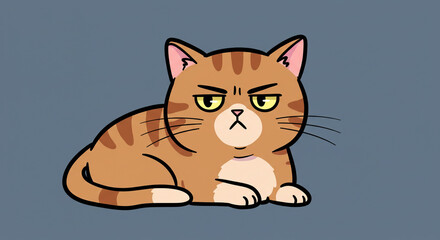 Grumpy Cartoon Cat on Blue Background