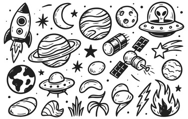 Space and Universe Collection Hand Drawn Illustration Isolated on Transparent Background, Generative AI