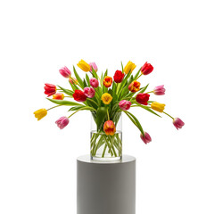 Vibrant Tulips Bouquet in Clear Glass Vase

