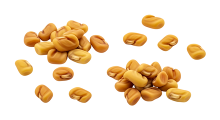 Small piles of fenugreek seeds isolated on transparent background