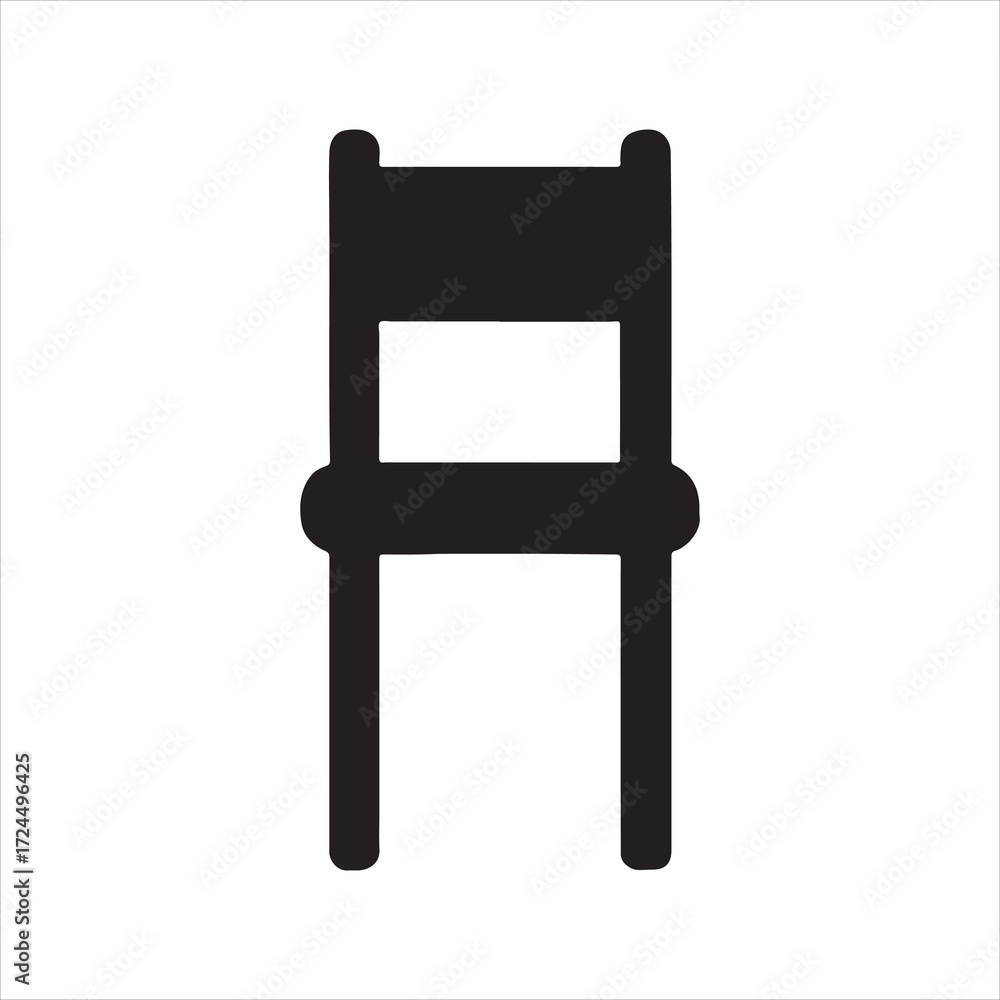 Poster minimalist chair icon design with bold black silhouette on a stark white background featuring a simp