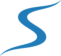 Abstract, blue, S-shaped, curve, flowing, elegant, minimal, design, smooth, vector, wave, motion, branding, symbol, isolated, white, background, modern, graphic, template