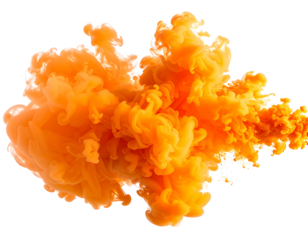 Orange ink swirling in a dynamic cloud