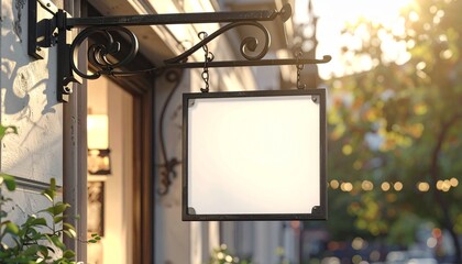 Obraz premium アイアン装飾付きカフェ看板モックアップ