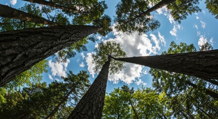 Forest canopy upward view sunny day