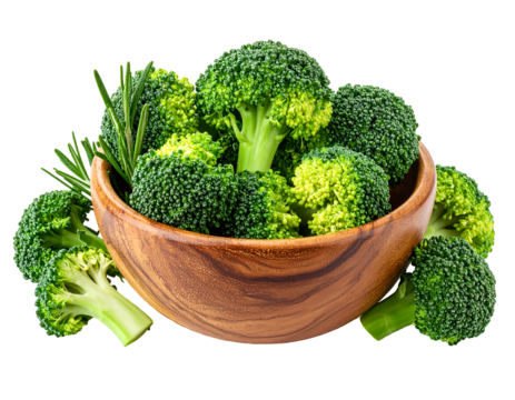 Fresh broccoli florets in a wooden bowl (1)