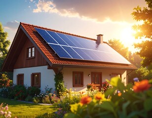 Sunny house with solar panels
