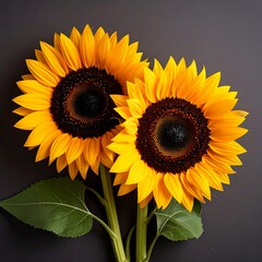 Obraz premium Two sunflowers on dark background