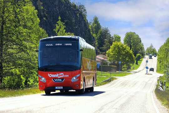 Red OnniBus VDL Express Bus on Road
