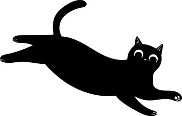 Black cat silhouette jumping with big eyes