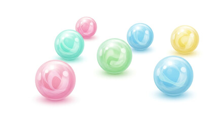 A captivating array of swirling marble balls, isolated on white background, showcasing a mesmerizing blend of colors and patterns, creating a sense of wonder