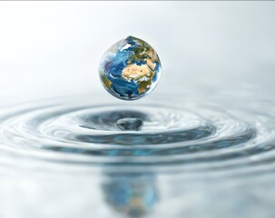 World of Water A Globe's Reflection in Ripples, Earth's Interconnection with Water