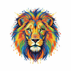 Colorful Lion Head Portrait Illustration Vivid Rainbow Colors Art Digital Painting