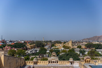 Historic Palace Courtyard, Rajputana Architecture, Cityscape, and Distant Hills