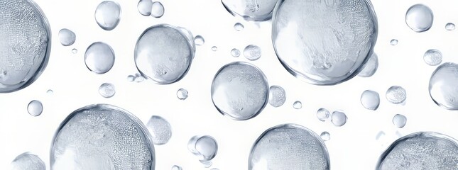 Clear bubbly spheres floating in a white expanse, representing a refreshing effervescent sensation