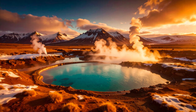 Geothermal Hot Springs Steam. Nature Concept. Generated Image