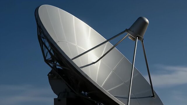 Satellite Dish Against Blue Sky: Technology and Communication.