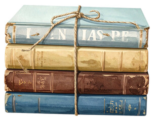 Stack of antique books tied with twine