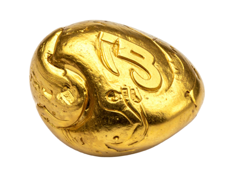 Golden, sculpted, egg-shaped object, intricate design, number '73' prominent
