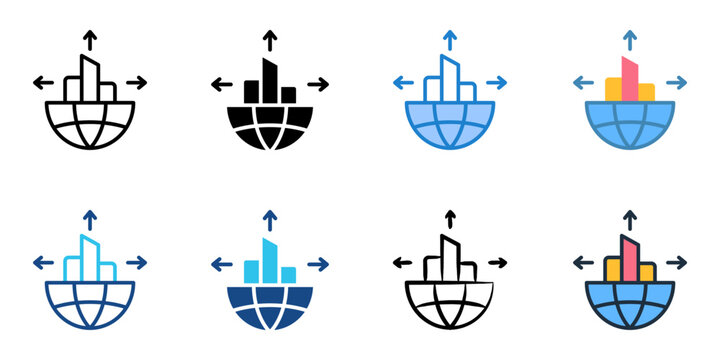 Urban sprawl icon set multiple style collection 

